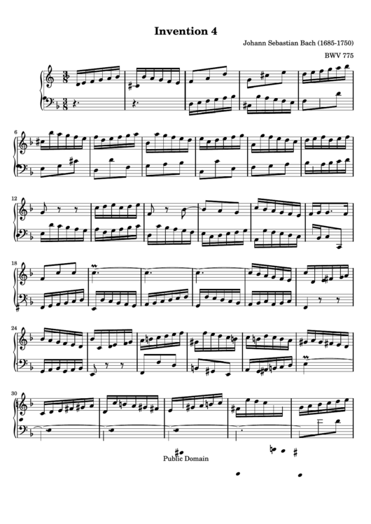 Invention 4 By J.s. Bach Sheet Music Printable pdf