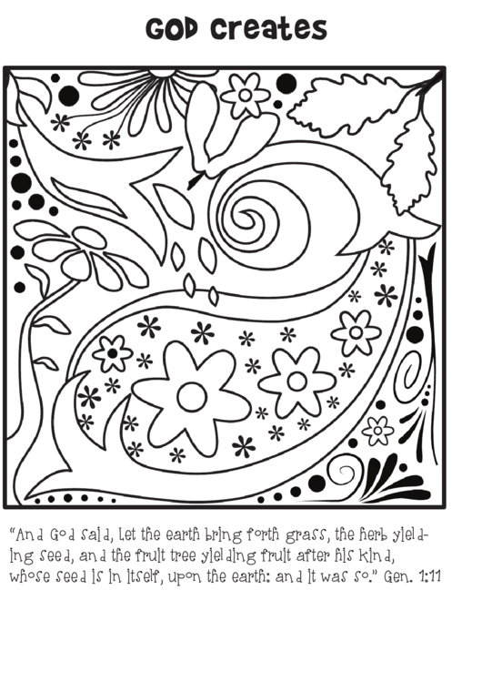 God Creates Grass Doodle Coloring Sheet Printable pdf