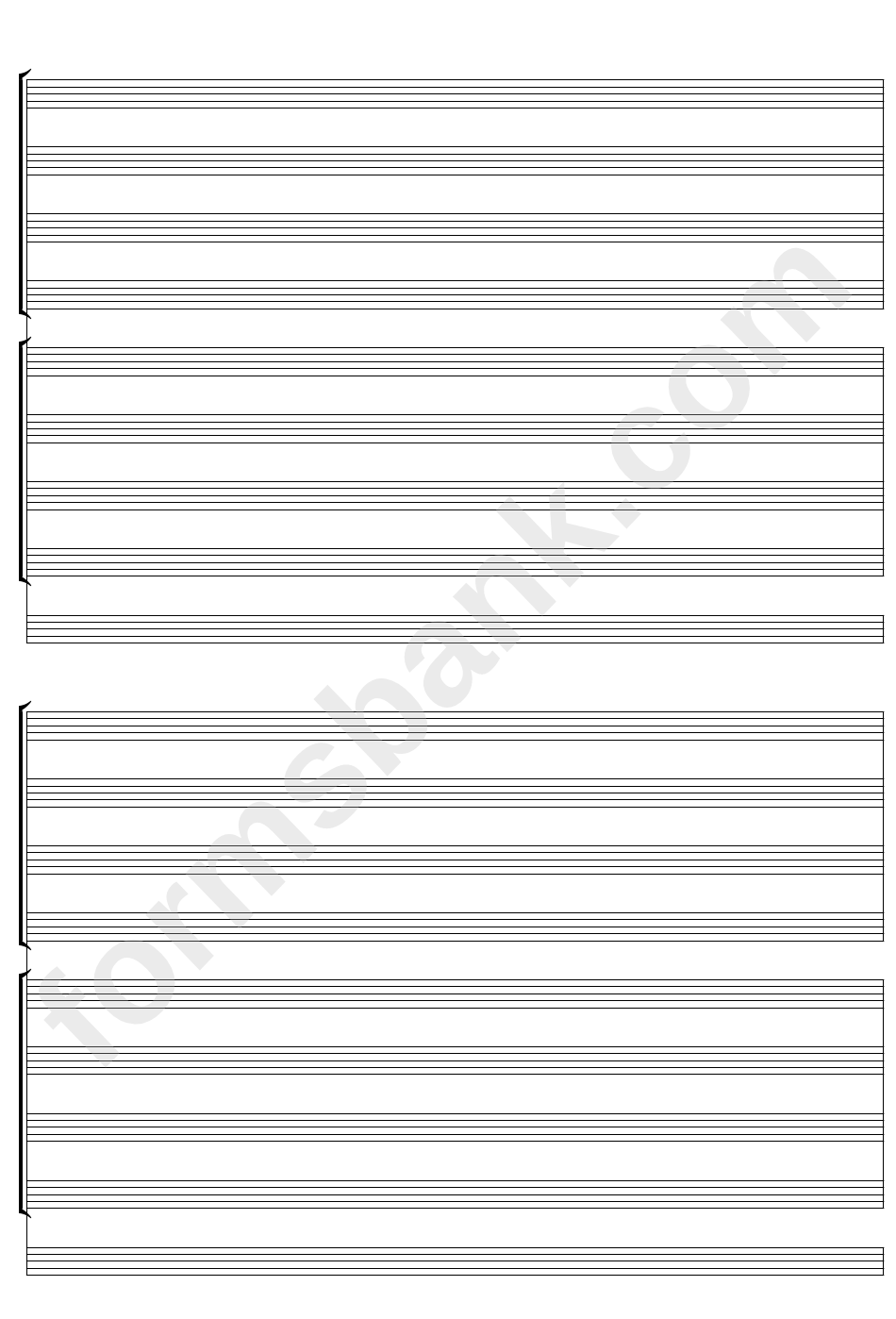 Nine Instrument Band Blank Staff Paper