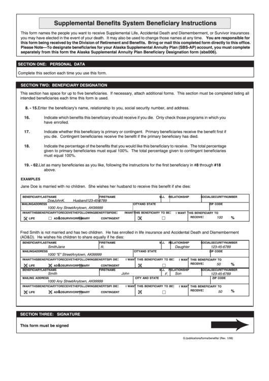 Form 02-1841 - Supplemental Benefits System Beneficiary (Life, Ad&d, Survivor) Printable pdf