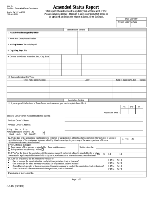 Form C-1am - Amended Status Report Printable pdf