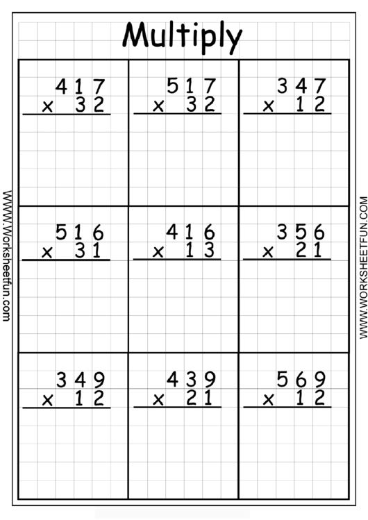 3d By 2d Multiplication Worksheets Printable pdf