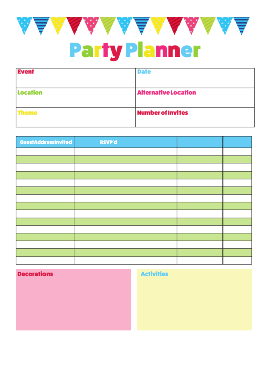 Birthday Party Planner Template Printable pdf