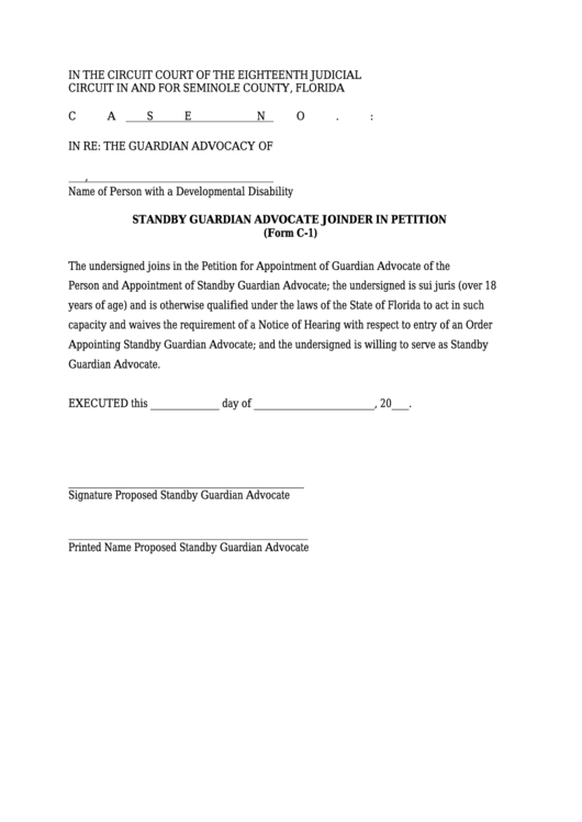 Form C-1 - Standby Guardian Advocate Joinder In Petition - Seminole County Printable pdf