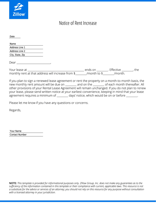 Fillable Notice Of Rent Increase Letter Template printable pdf download