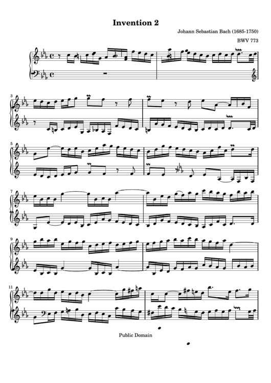 Invention 2 By J. S. Bach Sheet Music Printable pdf