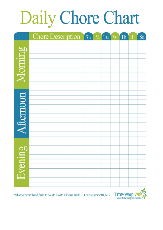 Daily Chore Chart Printable pdf