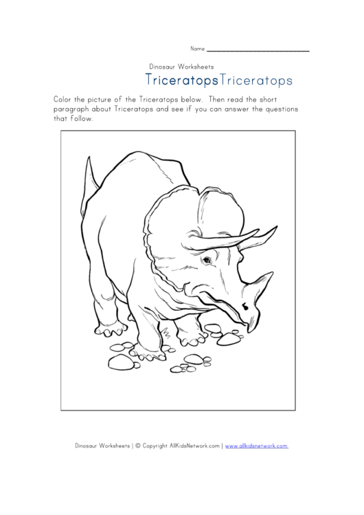 Triceratops Educational Coloring Sheet Printable pdf