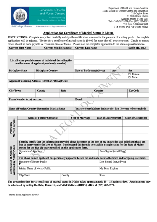Application For Certificate Of Marital Status In Maine