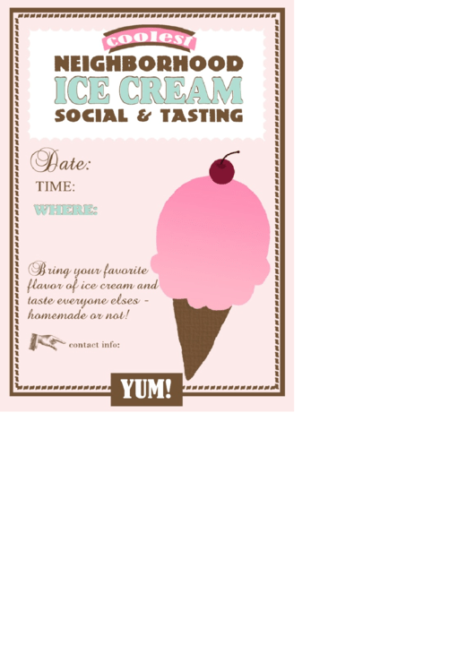 Neighbourhood Ice Cream Tasting Party Invitation Template Printable pdf
