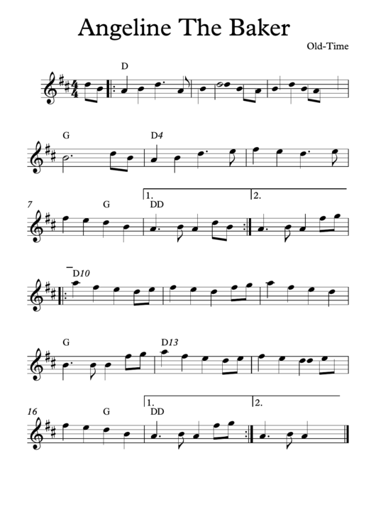 Angeline The Baker Old-Time Sheet Music Printable pdf
