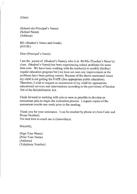  Letter To Teacher From Parent Template Printable Pdf Download
