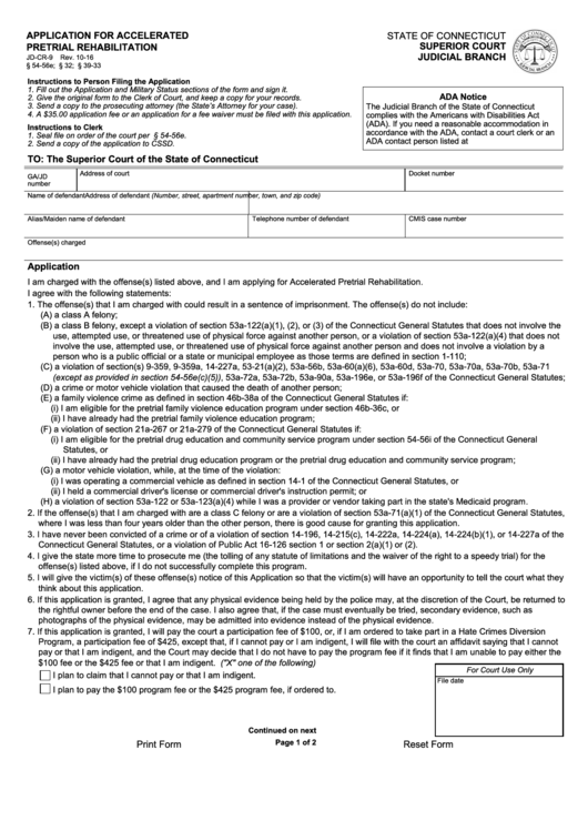 Fillable Form Jd-Cr-9 - Application For Accelerated Pretrial Rehabilitation Printable pdf