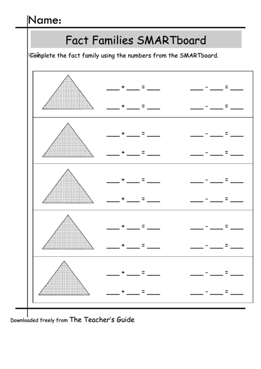 Fact Families Smartboard Geometry Worksheet Printable pdf