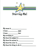 Starring Me! Questionnaire Template For Kids