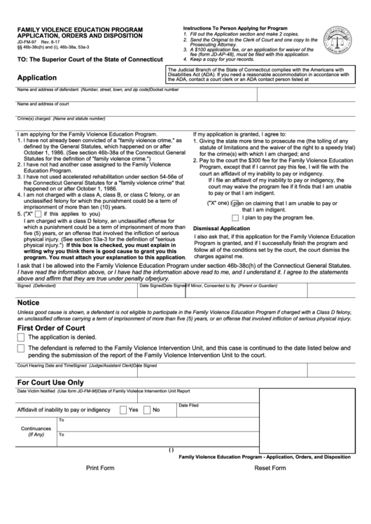 Form Jd-Fm-97 - Family Violence Education Program Application, Orders And Disposition Printable pdf