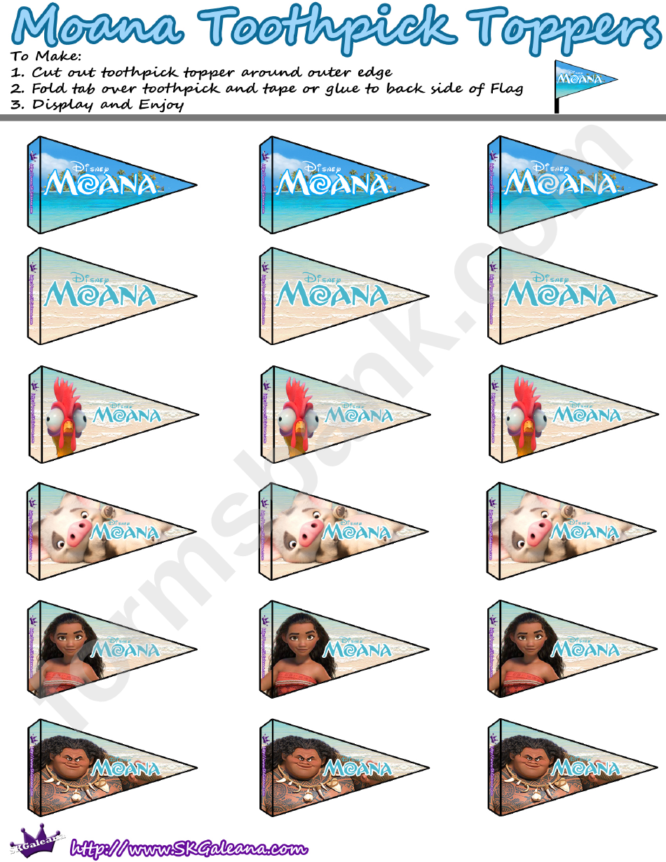 Moana Toothpicks Cupcake Topper Template Printable Pdf Download