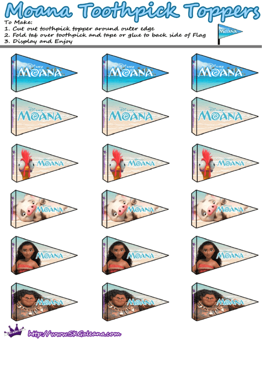 Moana Toothpicks Cupcake Topper Template Printable pdf