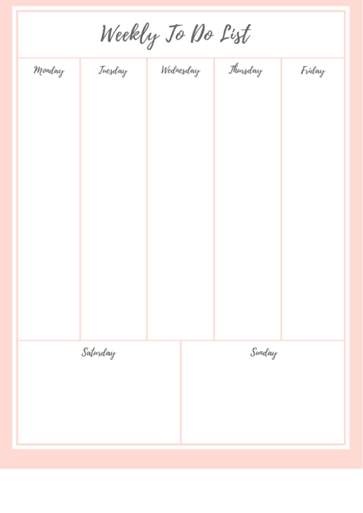 Light Pink Weekly To Do List Printable pdf