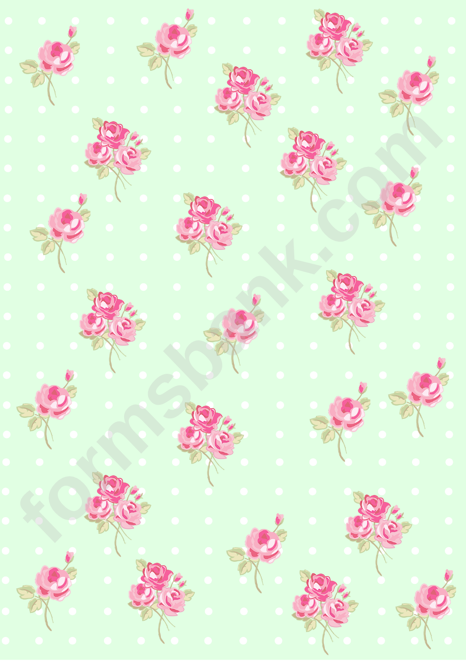 Roses On Green Background With Dots Decorative Paper