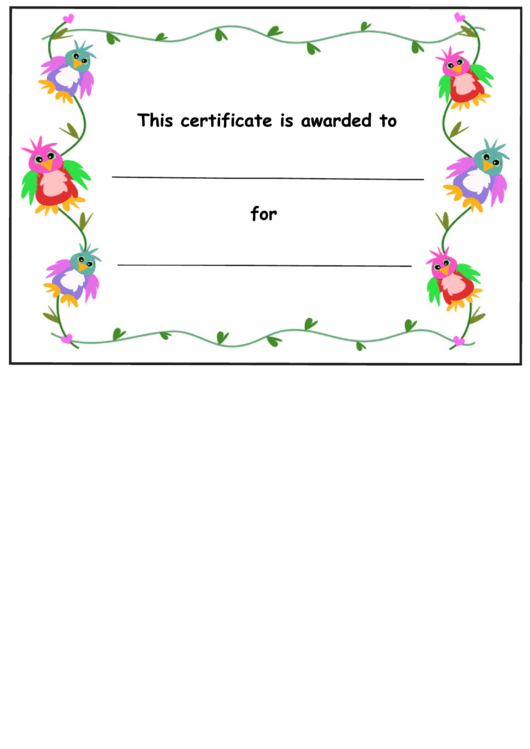 Kids Award Certificate Template - Colorful Birds Printable pdf