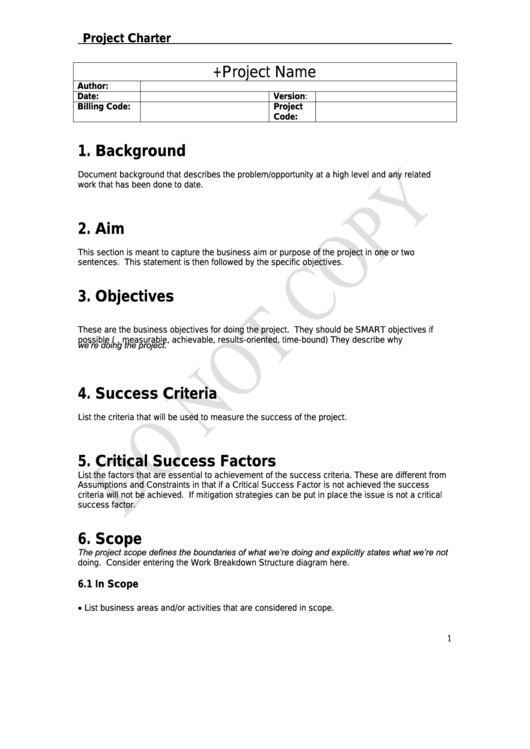 Project Charter Template Printable pdf