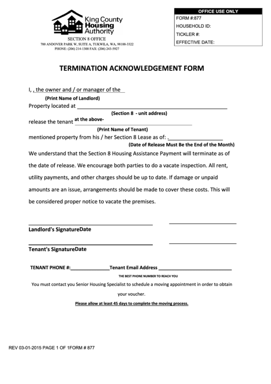 Termination Acknowledgement Form