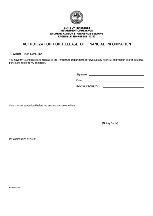 Authorization For Release Of Financial Information Form printable pdf ...