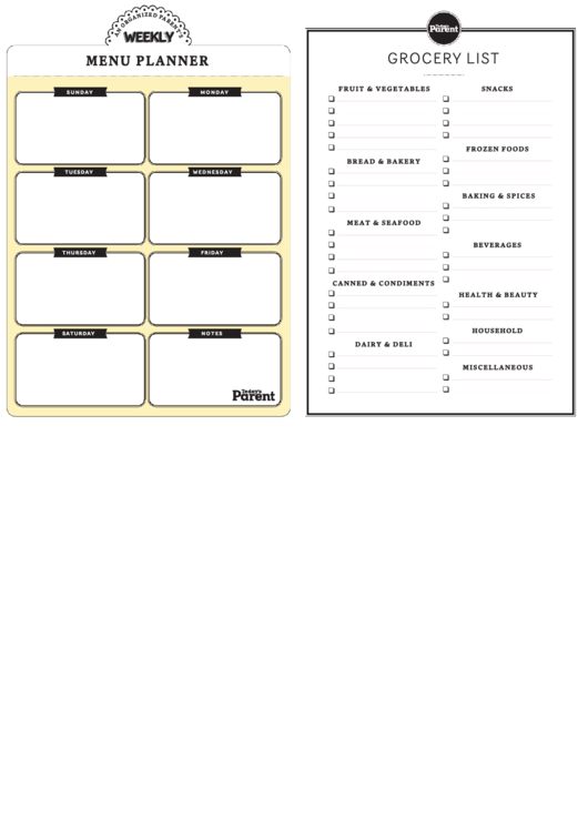 Weekly Menu Planner And Grocery List Template Printable pdf
