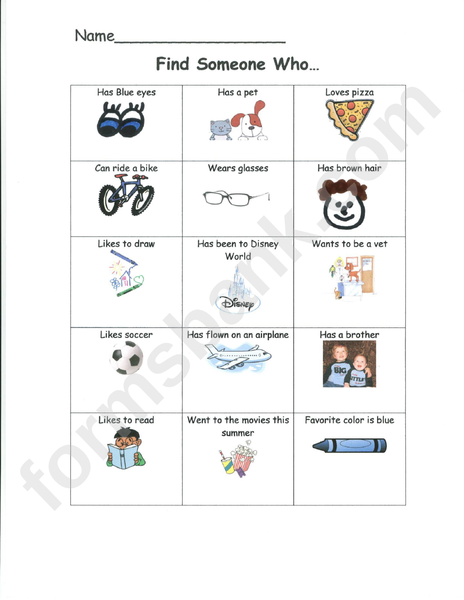 Find Someone Who Kids Activity Sheet