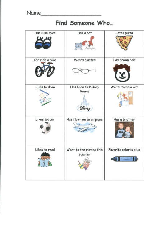 Find Someone Who Kids Activity Sheet Printable pdf