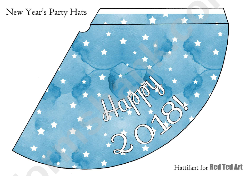 2018 (In Blue, Yellow And Rose) New Years Hat Template