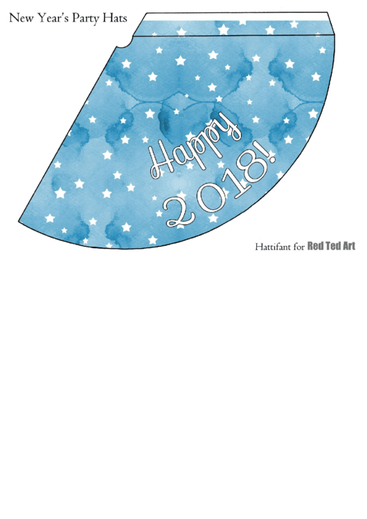 2018 (In Blue, Yellow And Rose) New Years Hat Template Printable pdf