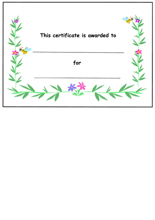 Kids Award Certificate Template - Flowers And Bees Printable pdf
