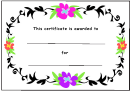 Kids Award Certificate Template - Color Flowers And Black Leaves