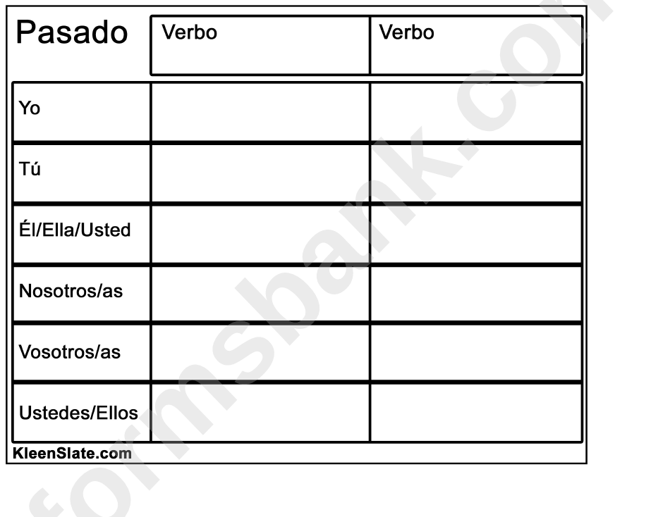Pasado Verbo Spanish Work Sheet