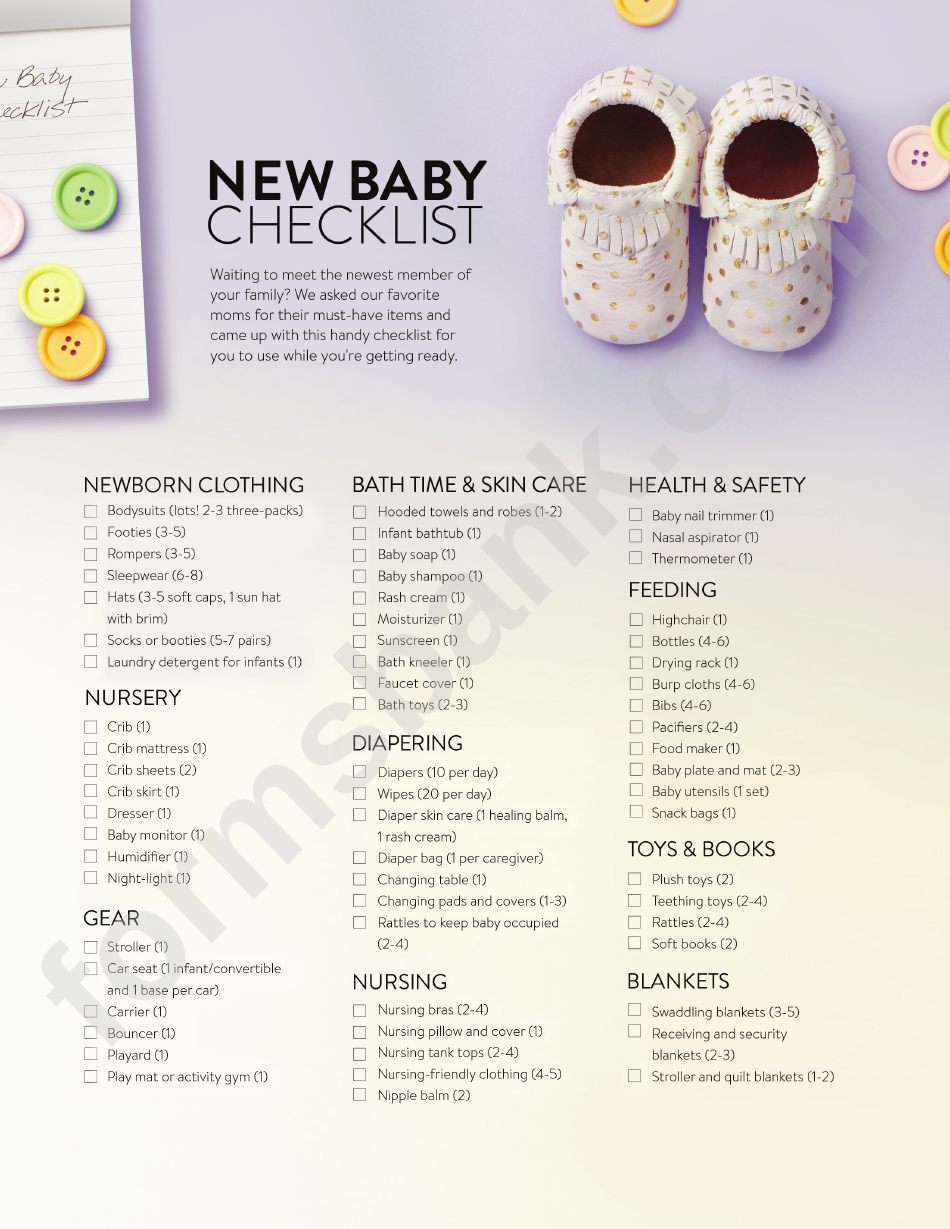 New Baby Checklist Template Printable Pdf Download