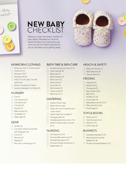 New Baby Checklist Template Printable pdf