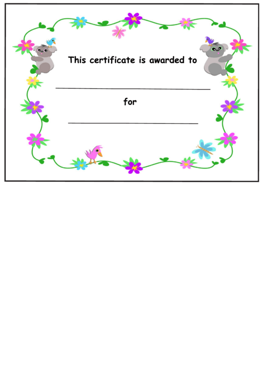 Kids Award Certificate Template - Koalas And Flowers Printable pdf