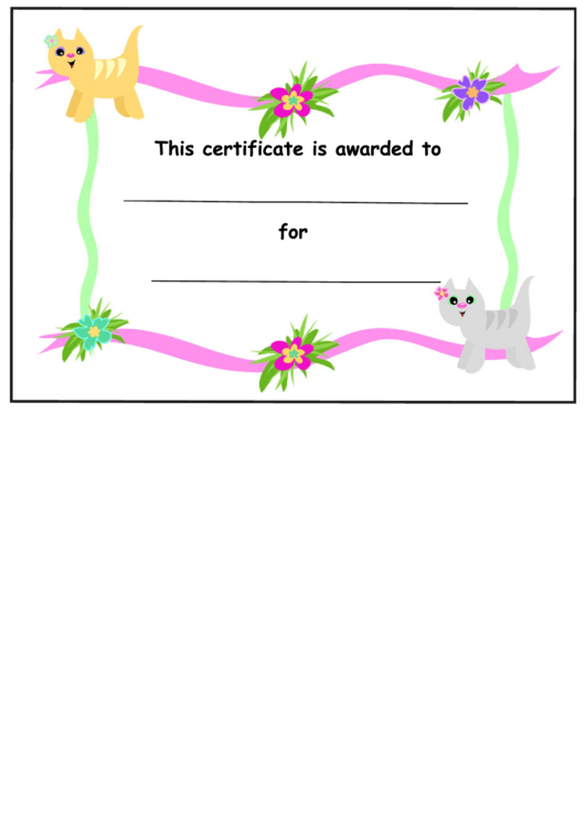 Kids Award Certificate Template - Cats And Flowers Printable pdf