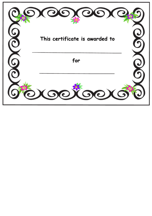 Kids Award Certificate Template - Black Borders And Flowers Printable pdf