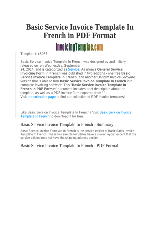 Basic Service Invoice Template In French