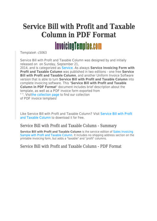 Service Bill With Profit And Taxable Column Billing Invoice Template Printable pdf
