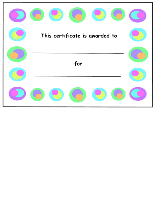 Kids Award Certificate Template - Color Circles Border Printable pdf