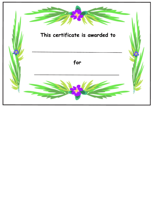 Kids Award Certificate Template - Purple Flowers With Green Leaves Printable pdf