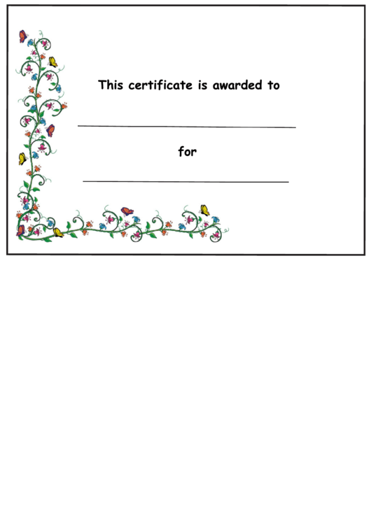 Kids Award Certificate Template - Small Butterflies And Flowers Printable pdf