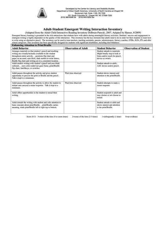 Adult-Student Emergent Writing Interaction Inventory Student Questionnaire Template Printable pdf