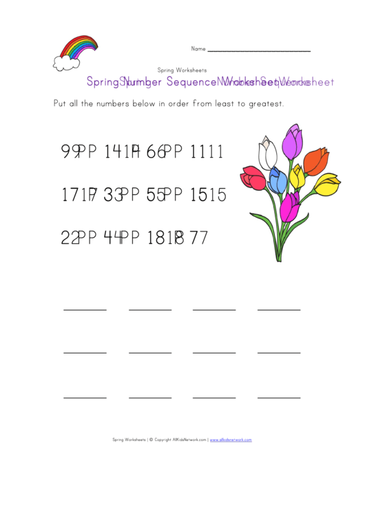 Spring Number Sequence Worksheet Printable pdf