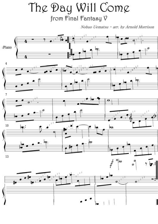 Nobuo Uematsu - The Day Will Come From Final Fantasy V Video Game Sheet Music Printable pdf