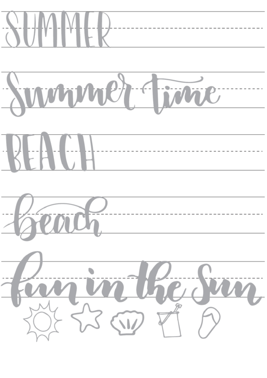 Summer Brush Lettering Lined Practice Sheet Printable pdf